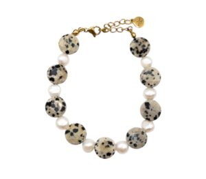 Bransoletka Jaspis Dalmatyński & Perła Naturalna DALMATIAN PEARL DOTS