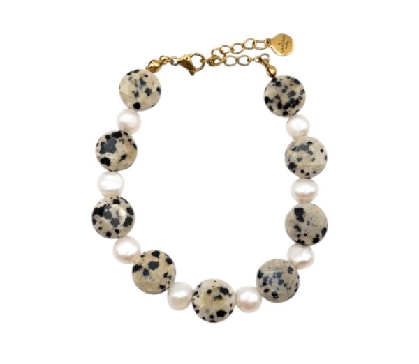 Photoroom_20251102_160945 Bransoletka Jaspis Dalmatyński & Perła Naturalna DALMATIAN PEARL DOTS
