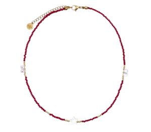 Naszyjnik Kryształki Swarovski & Masa Perłowa BURGUNDY