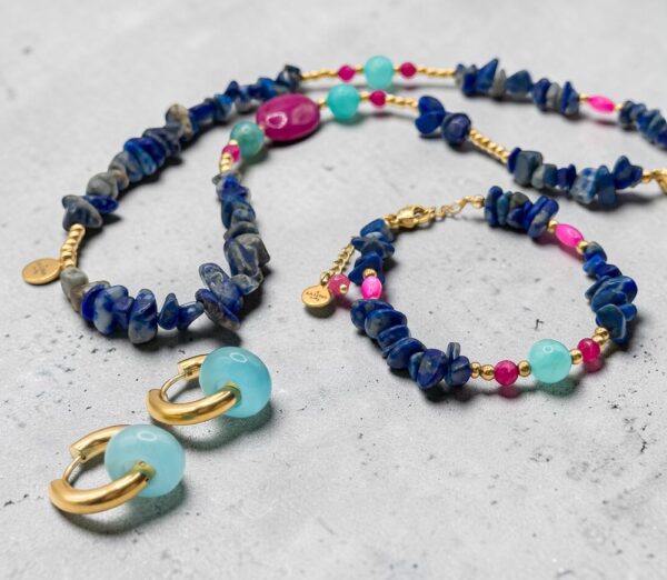 Naszyjnik zawieszka ręka Fatimy Lapis Lazuli & Jadeit UNIKAT 16