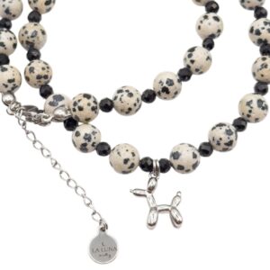 Naszyjnik zawieszka pies balon Jaspis Dalmatyński & Czarny Turmalin SILVER DALMATIAN