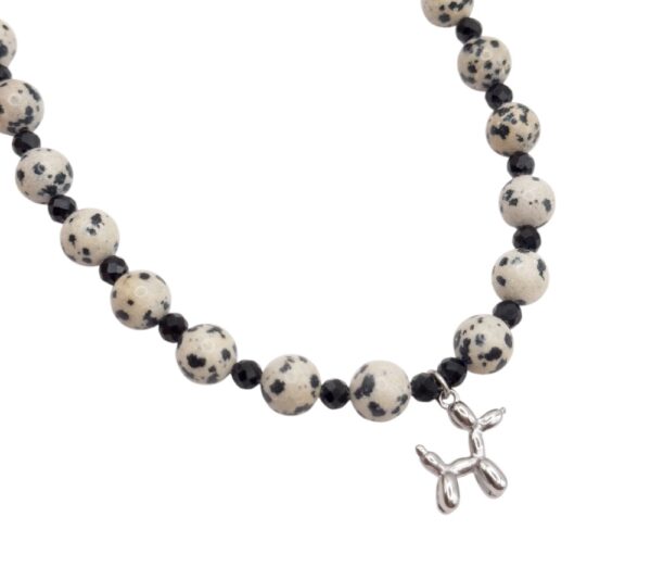 Naszyjnik zawieszka pies balon Jaspis Dalmatyński & Czarny Turmalin SILVER DALMATIAN